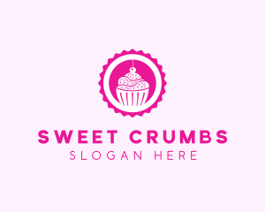 Pink Cupcake Badge logo design