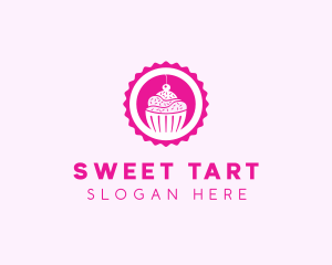 Pink Cupcake Badge logo design