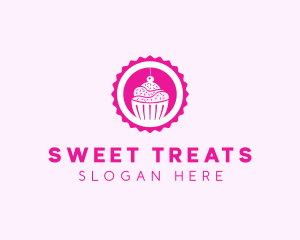 Pink Cupcake Badge logo design