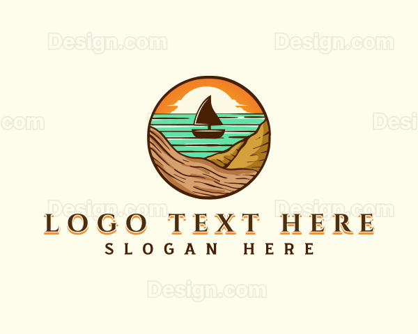 Beach Sailboat Travel Logo