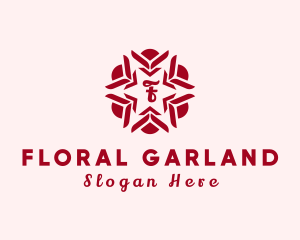 Flower Embroidery Wreath Garland logo design