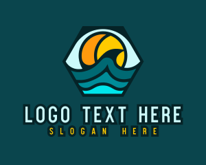 Hexagon Surfing Beach Wave Logo