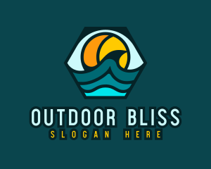 Hexagon Surfing Beach Wave logo design