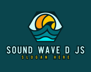 Hexagon Surfing Beach Wave logo design