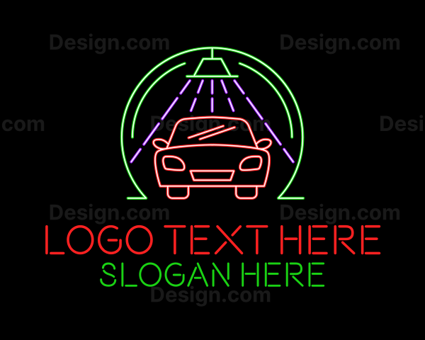 Glowing Neon Car Wash Logo