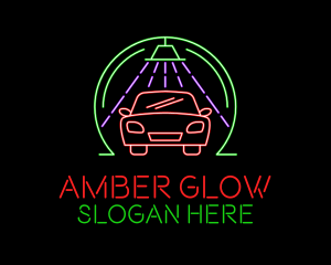 Glowing Neon Car Wash logo design