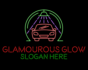 Glowing Neon Car Wash logo design