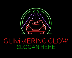 Glowing Neon Car Wash logo design