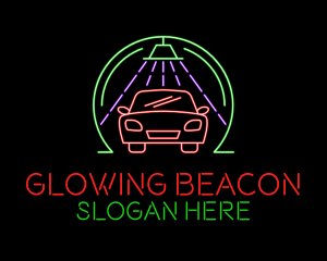 Glowing Neon Car Wash logo design