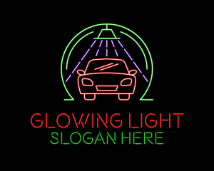 Glowing Neon Car Wash logo design