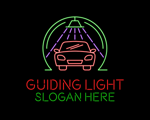 Glowing Neon Car Wash logo design