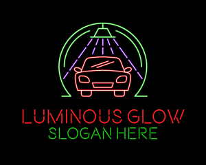 Glowing Neon Car Wash logo design