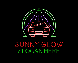 Glowing Neon Car Wash logo design