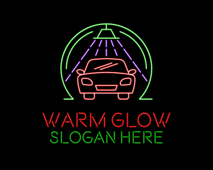 Glowing Neon Car Wash logo design