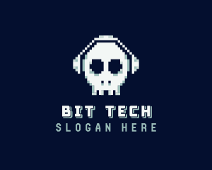 Skull Headphones Pixel logo design