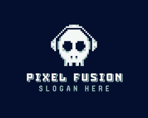 Skull Headphones Pixel logo design