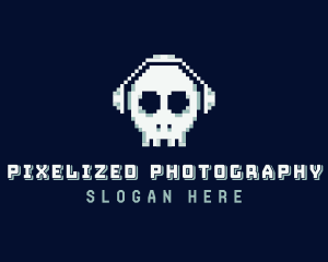 Skull Headphones Pixel logo design