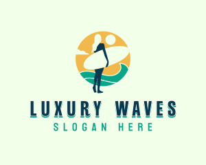 Woman Surfboard Wave logo design