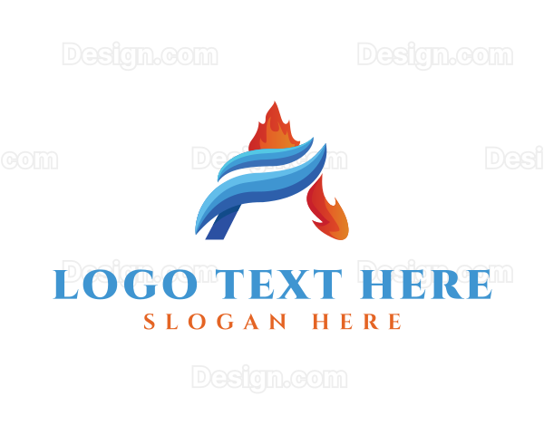 Flame Water Heating Cooling Logo