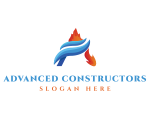 Flame Water Heating Cooling logo design