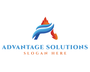 Flame Water Heating Cooling logo design