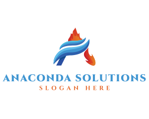 Flame Water Heating Cooling logo design