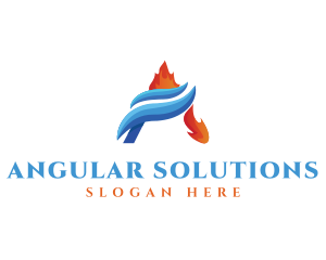 Flame Water Heating Cooling logo design