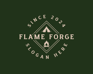 Camping Tent Bonfire logo design