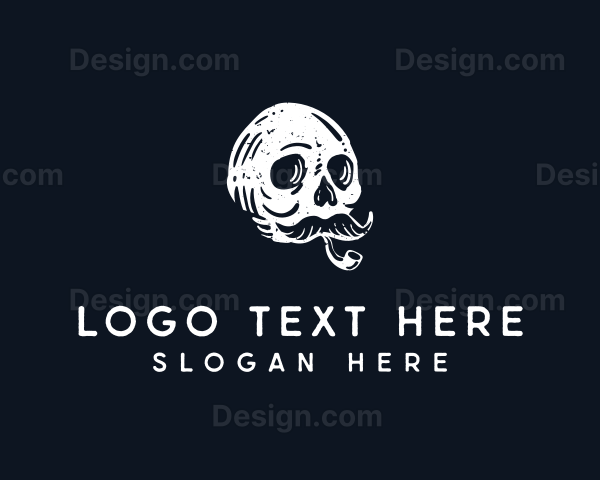 Skull Mustache Cigar Smoking Logo