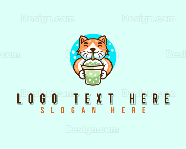 Milk Tea Cat Beverage Logo