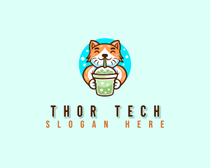 Milk Tea Cat Beverage Logo