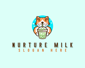 Milk Tea Cat Beverage logo design