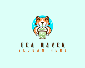 Milk Tea Cat Beverage logo design