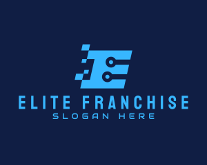 Blue Tech Letter E logo design