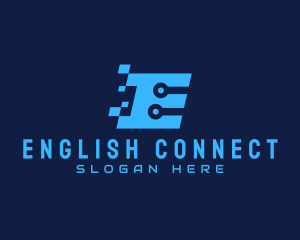 Blue Tech Letter E logo design