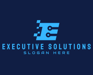 Blue Tech Letter E logo design