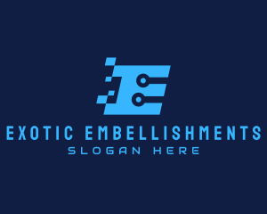 Blue Tech Letter E logo design