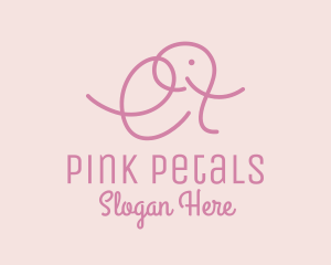 Pink Monoline Elephant  logo design