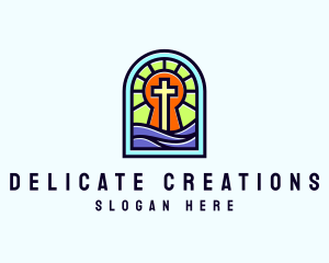 Church Crucifix Stained Glass logo design