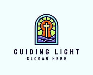 Church Crucifix Stained Glass logo design