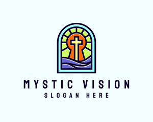 Church Crucifix Stained Glass logo design