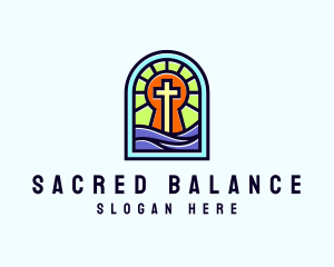 Church Crucifix Stained Glass logo design