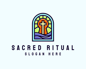 Church Crucifix Stained Glass logo design