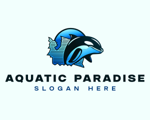 Aquatic Whale Orca  logo design