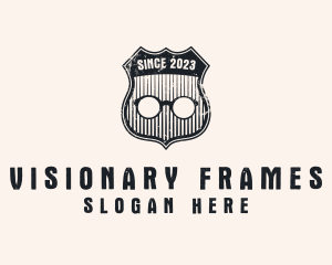 Grunge Eyewear Shield Badge logo design