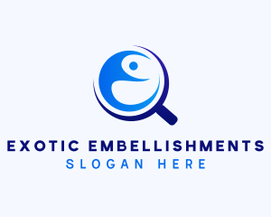 Magnifying Glass Yoga Letter E logo design