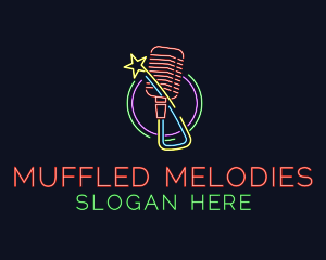 Neon Music Microphone  logo design