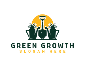 Shovel Watering Can Gardening logo design