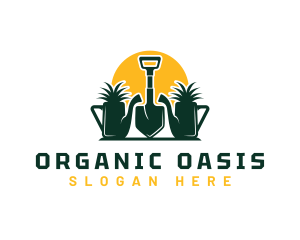 Shovel Watering Can Gardening logo design