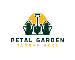 Shovel Watering Can Gardening logo design